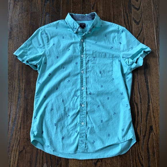 J. Crew Other - J. Crew Men’s M Teal Green Short-Sleeved Button-Down Shirt w/Cocktail Graphics
